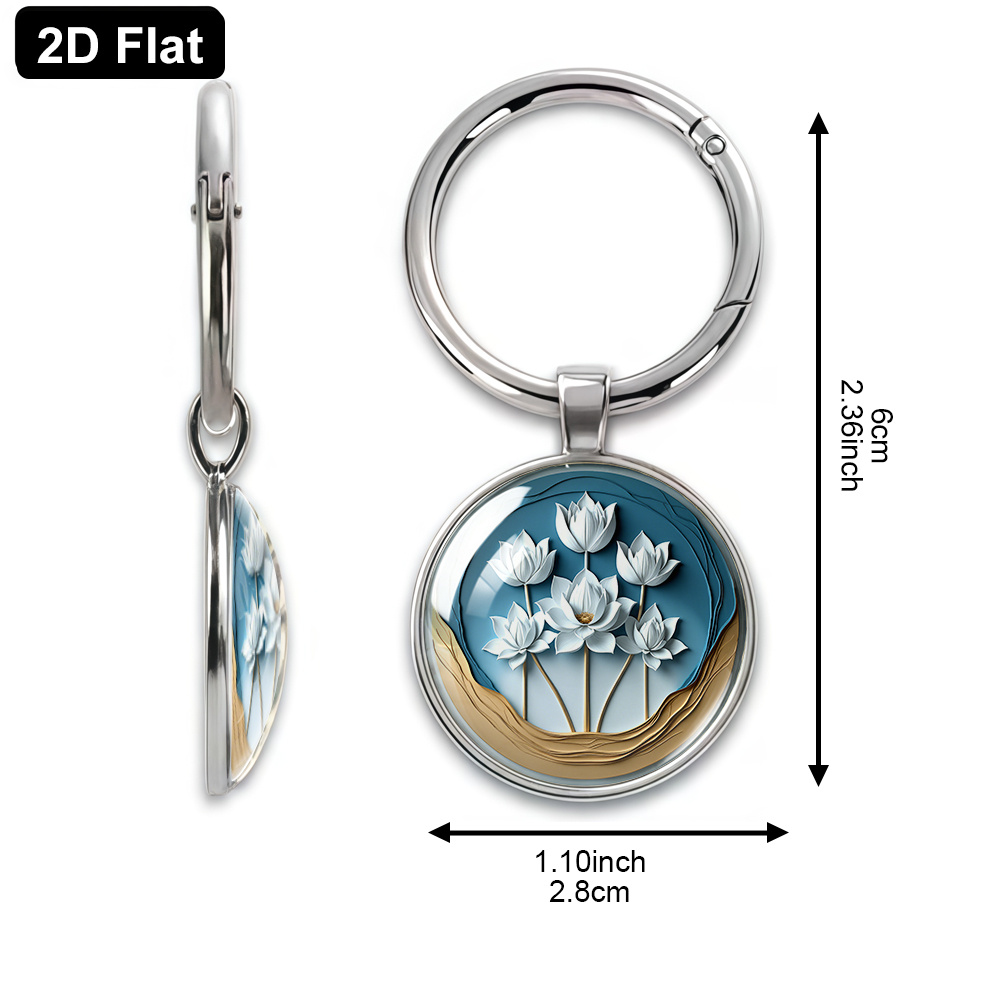 Chinese Style Keychain with Five White Lotuses Theme